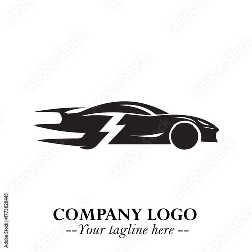 Car Running Fast Logo Symbol in Black on the White Background with Dynamic Speed Design