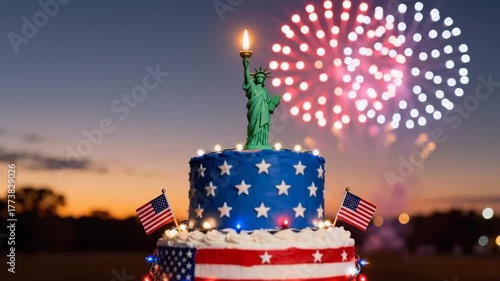 Patriotic Cake and Fourth of July Fireworks