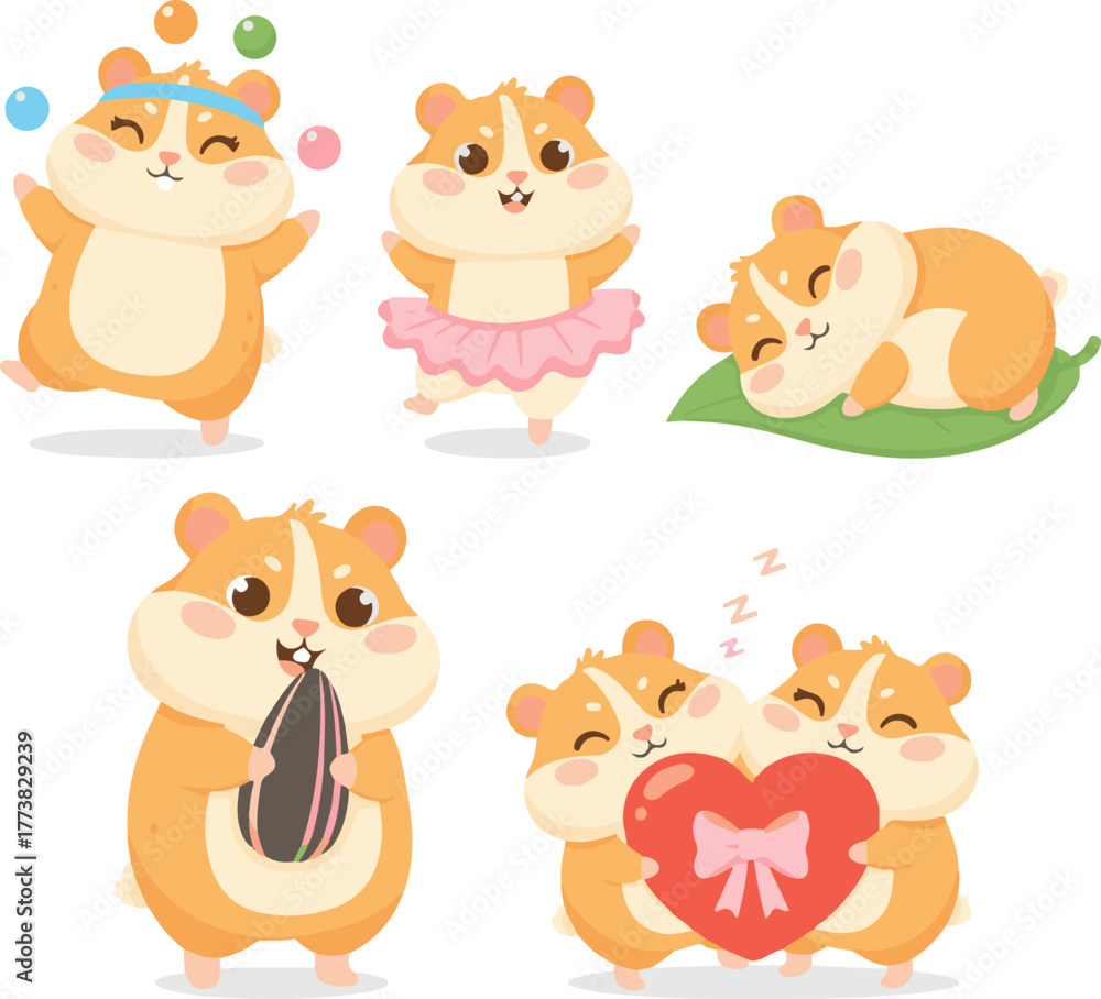 Obraz premium Cute Hamster Character Vector Illustration Set
