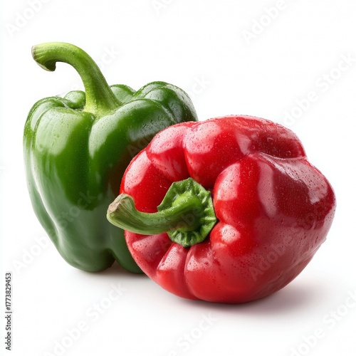 Vibrant red and green bell peppers, a fresh and delicious vegetables. These colorful peppers are a healthy food and ingredient for any dish.