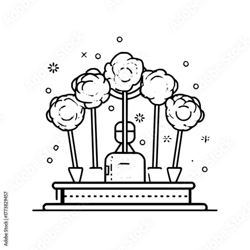 A monochrome illustration of a mound covered in cherries with stems on a white background art drawing