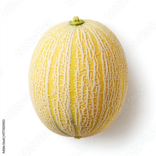 A ripe cantaloupe, showing its textured skin in perfect detail