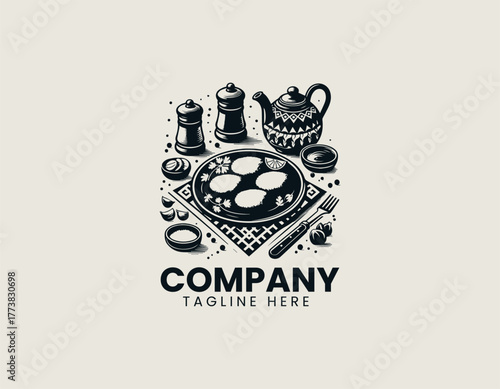 Traditional Fried Chicken Cutlets Dish Elegantly Served on a Blue Plate with Herbs and Spices Vector Illustration