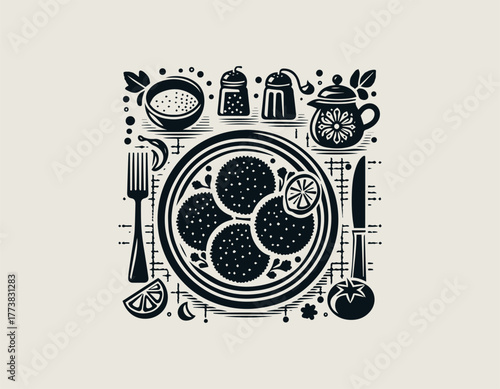 Traditional Fried Chicken Cutlets Dish Elegantly Served on a Blue Plate with Herbs and Spices Vector Illustration