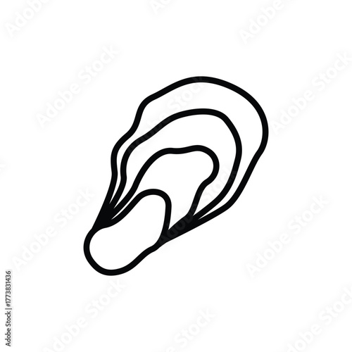 A black outline of an oyster showcasing its layered shell structure