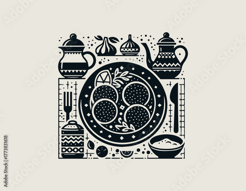 Traditional Fried Chicken Cutlets Dish Elegantly Served on a Blue Plate with Herbs and Spices Vector Illustration