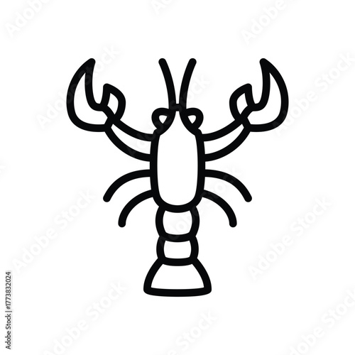 A minimalist blackoutlined lobster illustration featuring prominent claws and segmented body