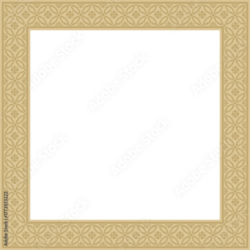Vector golden Chinese rectangle, frame. Square ornaments of oriental peoples, korea, taiwan, china, hong kong, indonesia