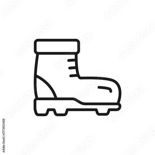 A stylized black and white line drawing of a boot