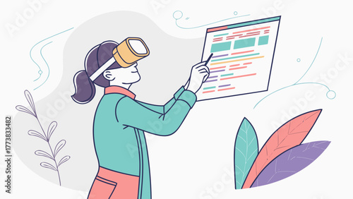 VR Developer Creating Virtual World — Coding and Design Vector 