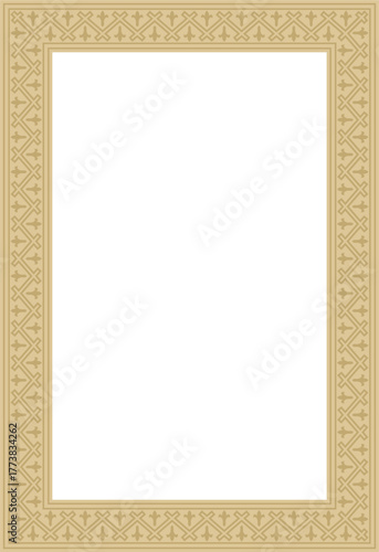 Vector square european gold ornament. Rectangular pattern, circle, ring of the Middle Ages. Revival border. Decorations of palaces and churches.