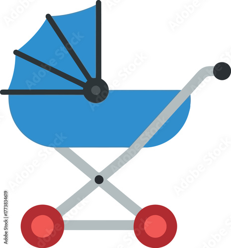 Cute blue baby stroller icon vector illustration new family transportation vector