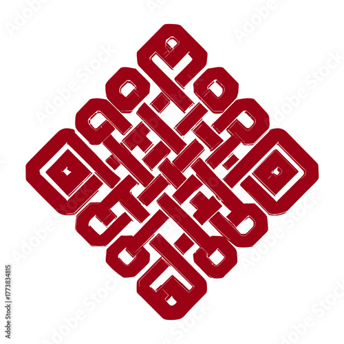 Red Endless Knot symbol isolated on white. 