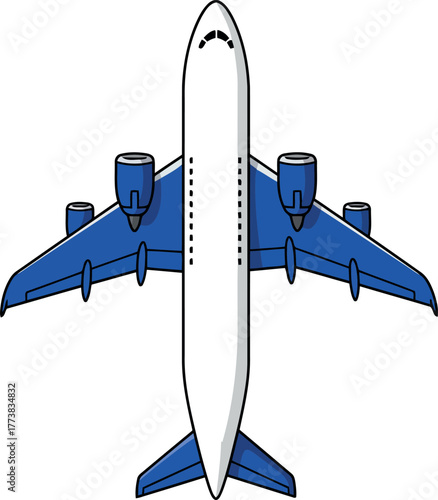 Modern jetliner top view flying aerial vector