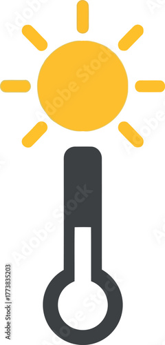 Hot weather sun and thermometer icon for climate and heat alert vector