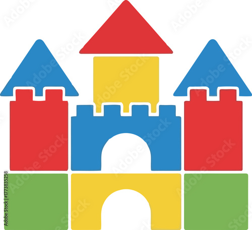 Colorful toy castle blocks building game for children's imagination vector