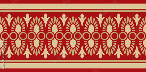 Classic greek red and gold seamless ornament. Vector endless pattern of ancient hellens. European border.