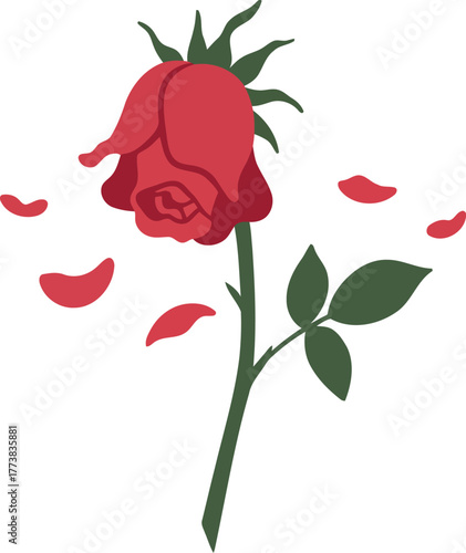 Wilted red rose petals falling sadness symbolism grief loss vector