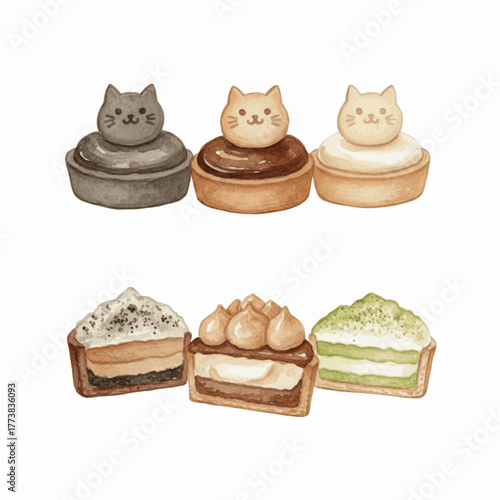 Purring Pastry Cat Tart isolated watercolor vector illustration svg