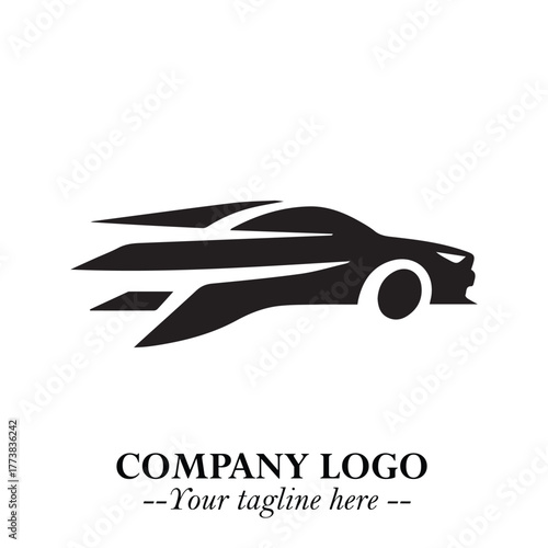 Car Running Fast Logo Symbol in Black on the White Background with Dynamic Speed Design