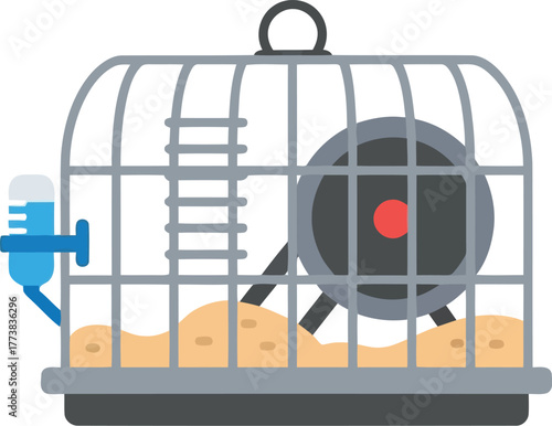 Hamster in cage running wheel pet home vector