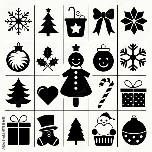 Christmas icons festive symbols holiday decorations winter celebration ornaments