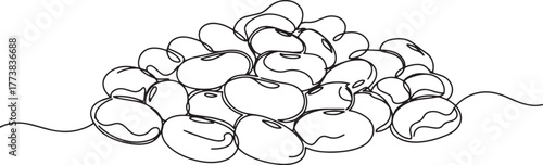 Continuous line art of black beans, a minimalist culinary illust
