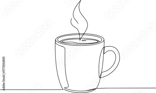 Continuous Line Drawing of Coffee Cup with Steam Elegant and Min