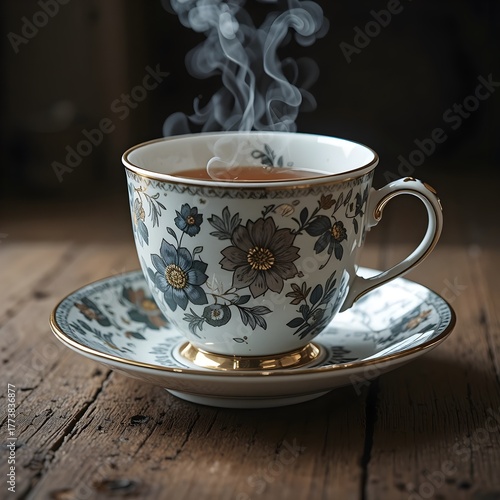 Vintage Floral Teacup with Hot Tea