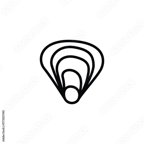Line drawing of an oyster with concentric shell layers and a pearl inside
