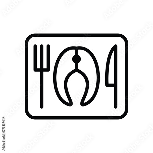 Outline of a fish steak on a plate with fork and knife