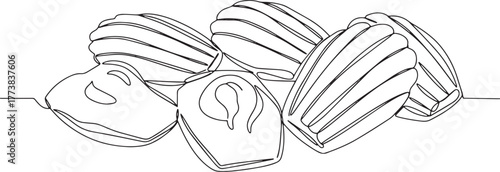 Continuous line drawing showcasing classic shell-shaped madelein