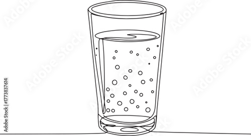 Bubbling refreshment: A continuous line art drawing of a fizzy d