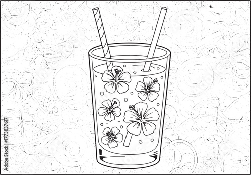 Tropical hibiscus cooler coloring page for relaxation and creati