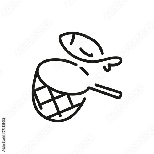 Simplified black outline of a bee with a stinger inside a waffle cone