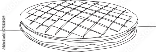 Minimalist Line Art of a Dutch Stroopwafel: Sweet Treat Represen