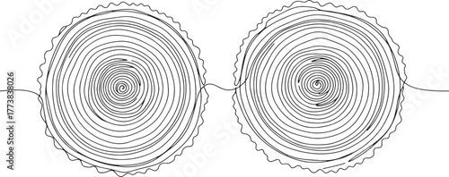 Minimalist monochrome tree ring illustration depicting growth an