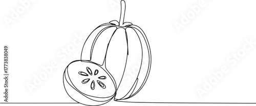 Minimalist line drawing illustration of a miracle fruit with a h