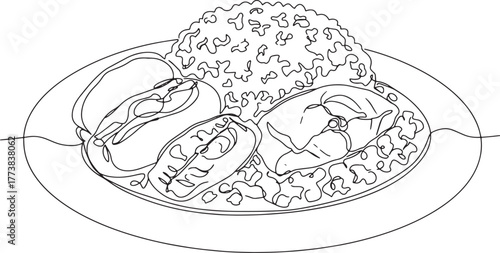 Minimalist line art illustration of Jamaican ackee and saltfish