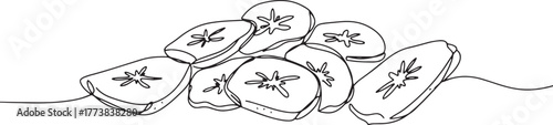 Elegant plantain chips line art illustration showcasing snack fo