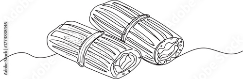 Minimalist Line Art Depicting Traditional Mexican Tamales on a W