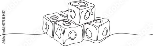 Abstract Cubes Continuous Line Drawing - Minimalist Sweet Food C