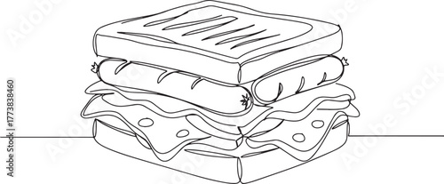 Minimalist line drawing of portuguese francesinha sandwich gourm