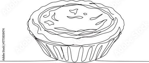 Single line drawing of a delicate egg tart pastry dessert illust
