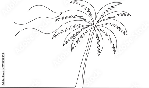 Minimalist continuous line drawing of wind-swept palm tree again