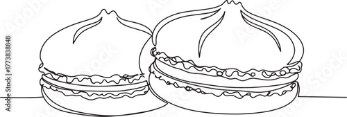 Continuous Line Drawing of Two Coconut Macaroons Minimalist Food