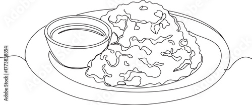 Elegant Mofongo Illustration: Single Continuous Line Drawing of