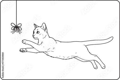 Playful Tonkinese Cat Reaching for a Toy in a Minimalist Line Dr