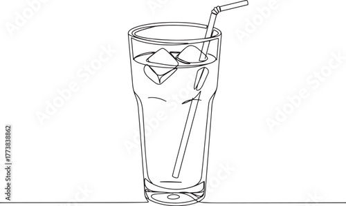 Minimalist line art illustration of an iced beverage with straw