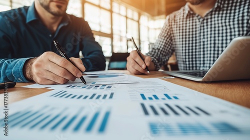 Business consultant reviewing investment portfolio client in modern office professional success strategy